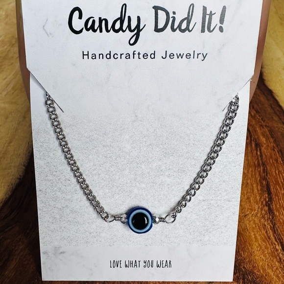 NWT Handmade Candy Did It! Dark Blue Eye Of Protection Necklace - Picture 3 of 4